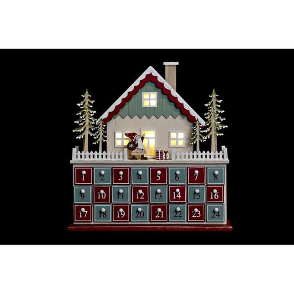 Adventtikalenteri DKD Home Decor Puu Talo (32 x 8 x 33 cm) (2 osaa)