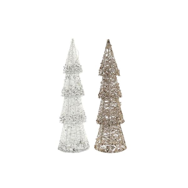 Lysdekoration DKD Home Decor Jul Champagne Træ Hvid (14 x 14 x 50 cm) (2 enheder)