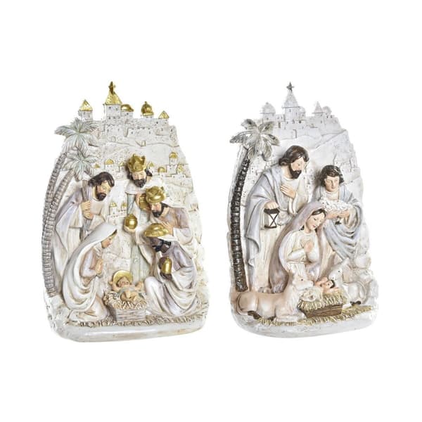 Julekrybbe DKD Home Decor Gyllen Krem Harpiks Flerfarget (18 x 9 x 25,5 cm) (2 enheter)