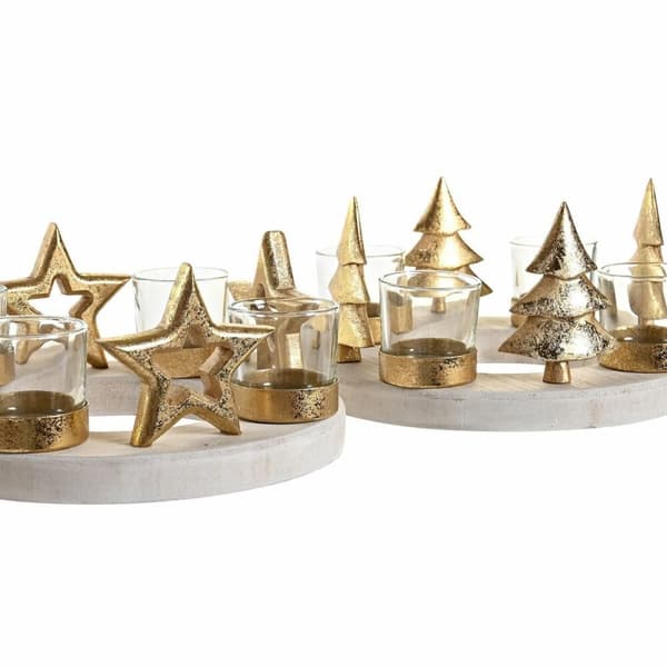 Julelysholder DKD Home Decor Naturell Gyllen (2 enheter) (21 x 11,5 x 21 cm)