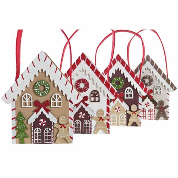 Joulukuusenpallo DKD Home Decor Puu Talo (13 x 7 x 15 cm) (4 osaa)