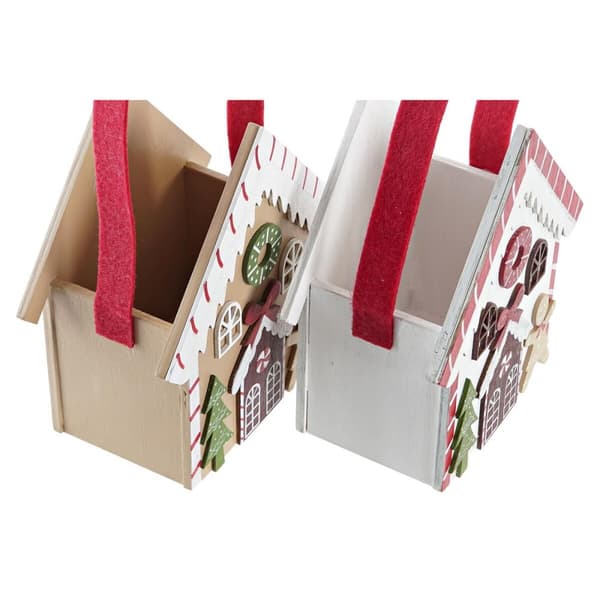 Joulukuusenpallo DKD Home Decor Puu Talo (13 x 7 x 15 cm) (4 osaa)