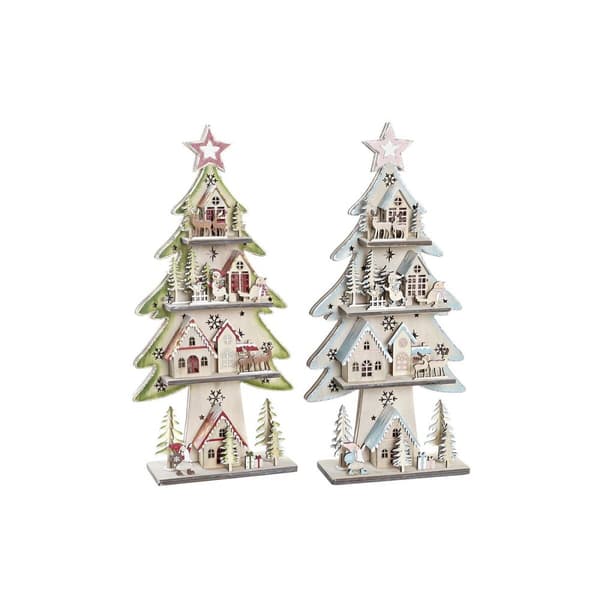 Juletræ DKD Home Decor Rød Træ Blå Pink Grøn (23 x 9 x 47 cm) (2 enheder)
