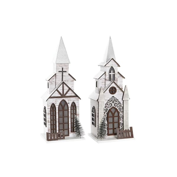 Joulukuusenpallo DKD Home Decor Kirkko MDF (12,5 x 11 x 33 cm) (2 osaa)