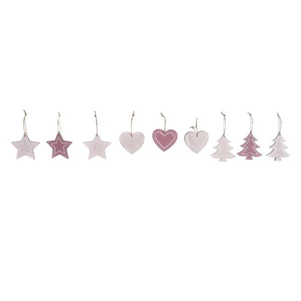 Hängdekoration DKD Home Decor Rosa Ljusrosa Trä 6,5 x 1 x 6,5 cm (9 Delar) (3 antal)
