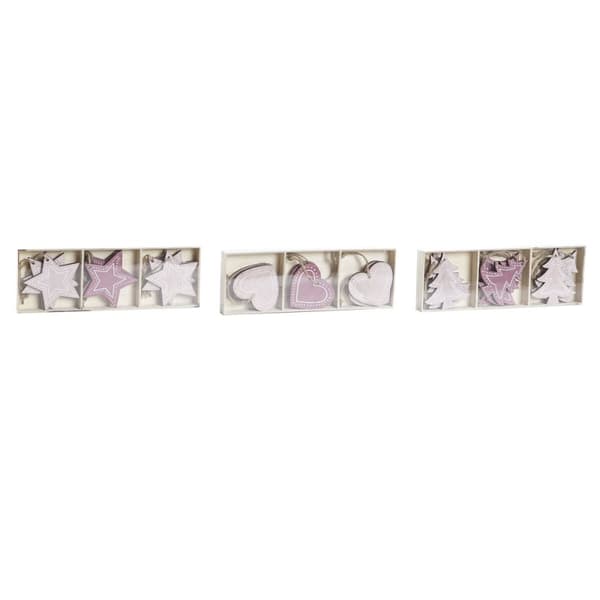 Hängdekoration DKD Home Decor Rosa Ljusrosa Trä 6,5 x 1 x 6,5 cm (9 Delar) (3 antal)