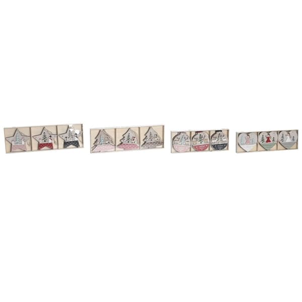 Hängdekoration DKD Home Decor Röd Rosa Trä 23 x 1,5 x 9 cm (6 Delar) (4 antal)