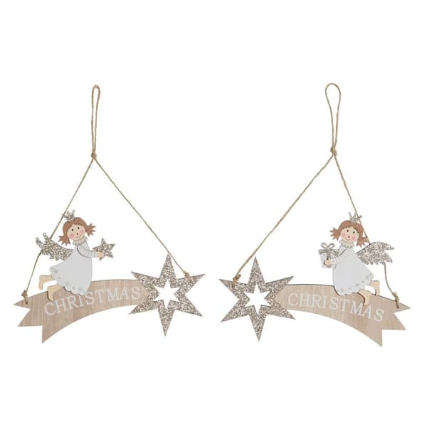Hengende dekorasjon DKD Home Decor Hvit Gyllen Tre 22,5 x 0,5 x 15 cm (2 enheter)