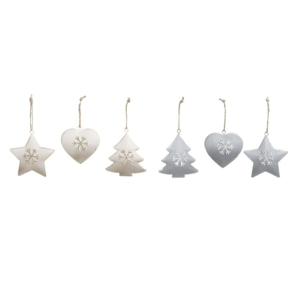 Riippuva koriste DKD Home Decor Valkoinen Harmaa Metalli 7 x 2 x 7 cm (6 Kappaletta) (2 osaa)