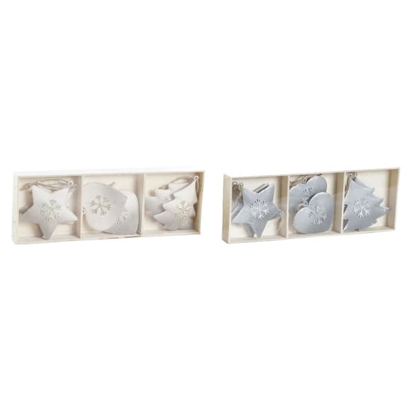 Riippuva koriste DKD Home Decor Valkoinen Harmaa Metalli 7 x 2 x 7 cm (6 Kappaletta) (2 osaa)