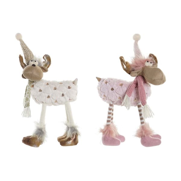 Joulukuusenpallo DKD Home Decor Valkoinen Pinkki Poro 12 x 20 x 40 cm (2 osaa)