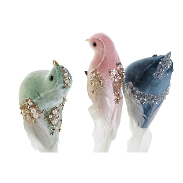 Joulukuusenpallo DKD Home Decor Monivärinen Lintu 25 x 7 x 6 cm (3 osaa)