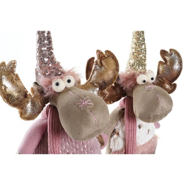 Joulukuusenpallo DKD Home Decor Valkoinen Pinkki Kullattu Poro 20 x 19 x 50 cm (2 osaa)