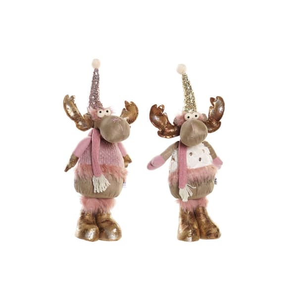 Joulukuusenpallo DKD Home Decor Valkoinen Pinkki Kullattu Poro 20 x 19 x 50 cm (2 osaa)