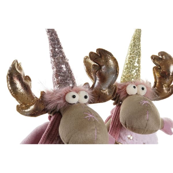 Joulukuusenpallo DKD Home Decor Ruskea Pinkki Kullattu Poro 27 x 16 x 42 cm (2 osaa)