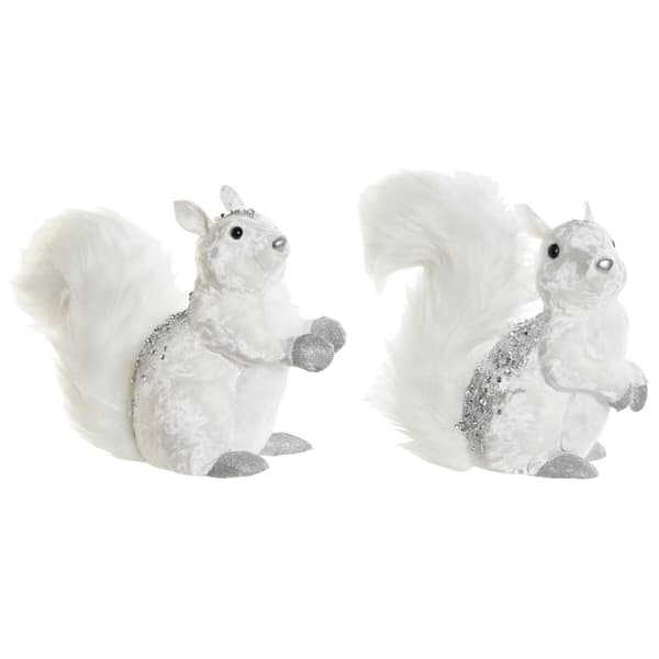 Joulukuusenpallo DKD Home Decor Valkoinen Orava 22 x 11 x 22 cm (2 osaa)
