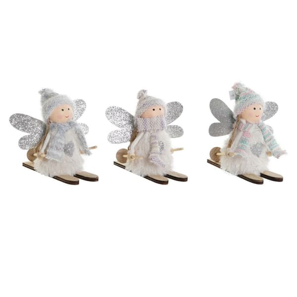 Julekule DKD Home Decor Hvit Grå Fe 12 x 8 x 10 cm (3 enheter)
