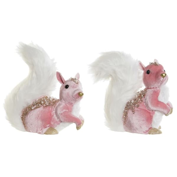 Julekule DKD Home Decor Hvit Rosa Ekorn 20 x 11 x 22 cm (2 enheter)