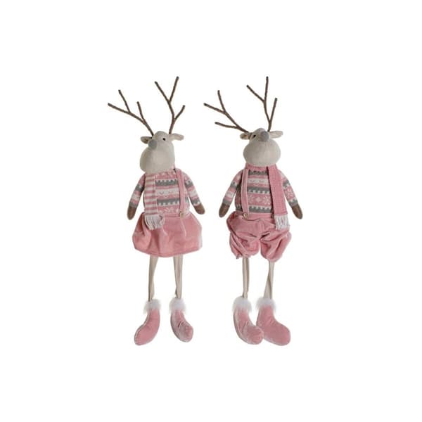 Julekule DKD Home Decor Hvit Brun Rosa Reinsdyr 17 x 14 x 63,5 cm (2 enheter)