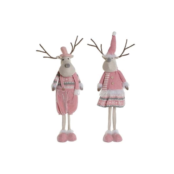 Joulukuusenpallo DKD Home Decor Valkoinen Ruskea Pinkki Poro 17 x 12 x 66 cm (2 osaa)