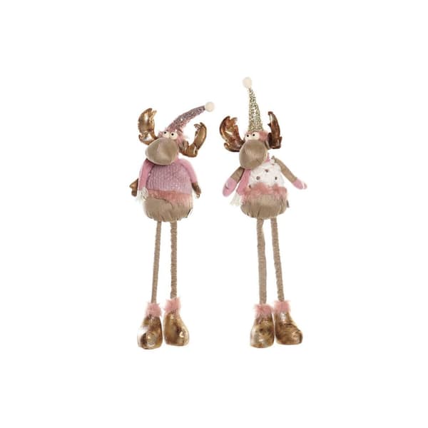 Joulukuusenpallo DKD Home Decor Valkoinen Pinkki Kullattu Poro 15 x 17 x 50 cm (2 osaa)