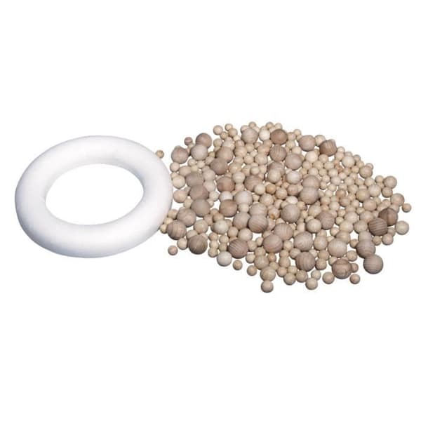 Gör-det-själv-kit - RAYHER - Krona gjord av träkulor - 20 cm - 290 kulor - Polystyrenring 17 cm