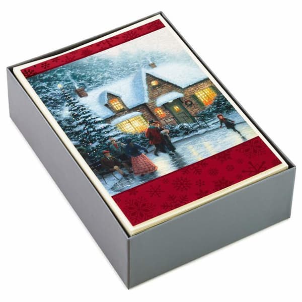 Hallmark - 5XPX9469 - Thomas Kinkade Julkort i kartong, skridskoåkning, paket med 40