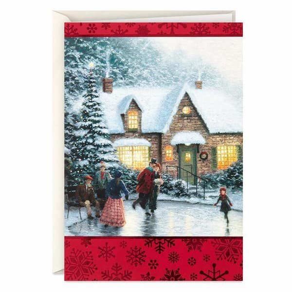 Hallmark - 5XPX9469 - Thomas Kinkade Julkort i kartong, skridskoåkning, paket med 40