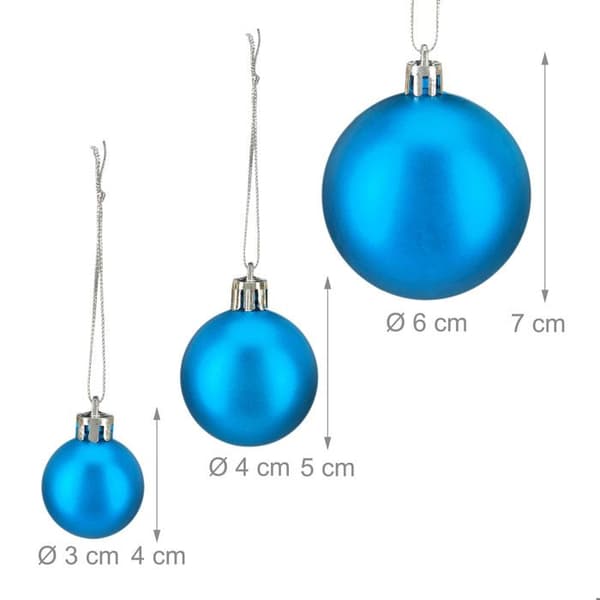 Relaxdays Julkulor, Paket med 100, Dekoration, polerade, glittrande och glänsande, Julkula ∅ 3, 4&6 cm, petroleum