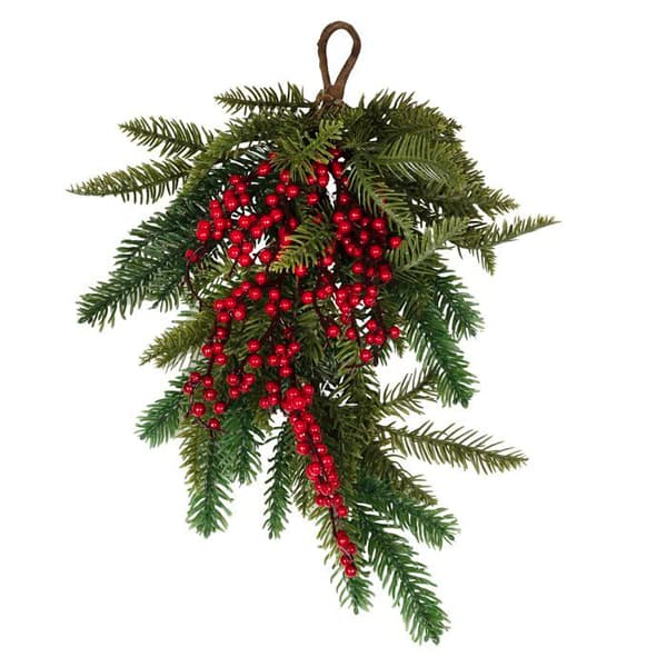 Guirlande av jul Ginger Ray - VEL-121 - med bär, dekorativt mittpunkt, grönt jul dörrsvaj.