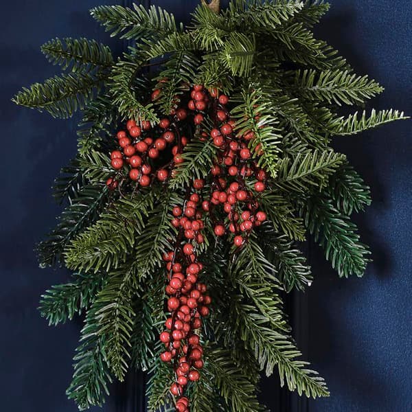 Guirlande av jul Ginger Ray - VEL-121 - med bär, dekorativt mittpunkt, grönt jul dörrsvaj.