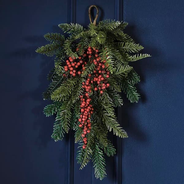 Guirlande av jul Ginger Ray - VEL-121 - med bär, dekorativt mittpunkt, grönt jul dörrsvaj.