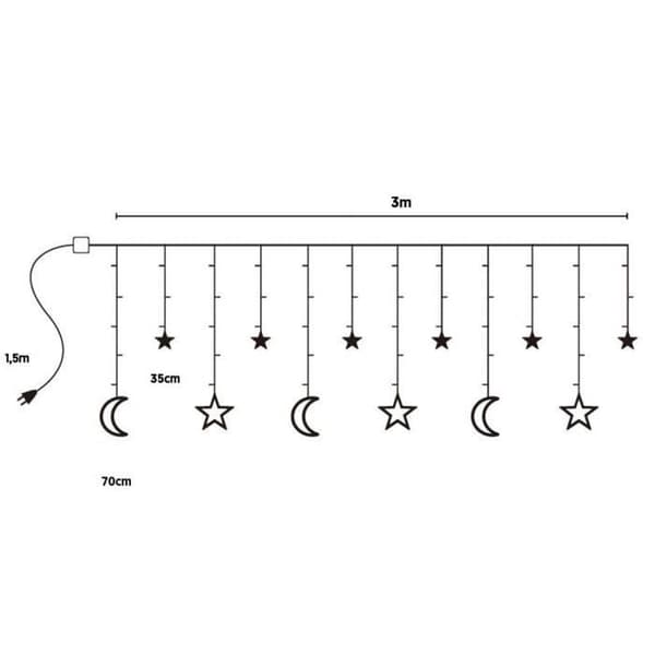 Ljusgardin Moon in the Room ML47C 12 isbitar 138LED 3m Stjärnor och månar varmt vitt
