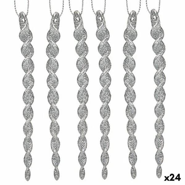 Julgranskula Silvrig Plast Glitter 13,5 x 1 x 5,5 cm (24 antal)
