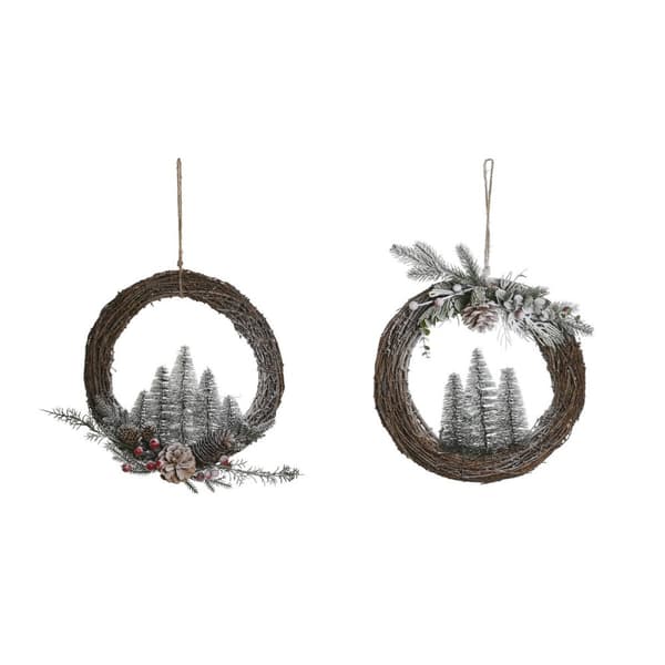 Adventskrans DKD Home Decor Natur flet Ananas snefald 32 x 7 x 32 cm (2 enheder)
