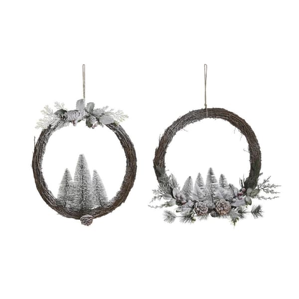 Adventkranse DKD Home Decor Naturell flettet Ananas Snøfall 46 x 7 x 46 cm (2 enheter)