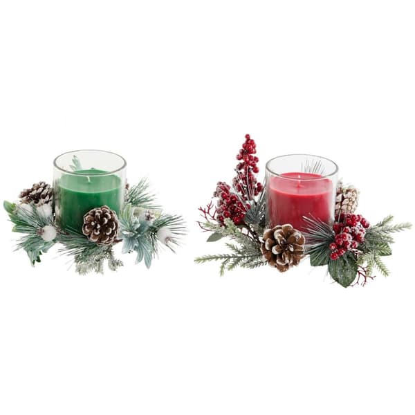 Stearinlys DKD Home Decor Rød Grønn 20 x 20 x 9 cm 8 x 8 x 9 cm (2 enheter)