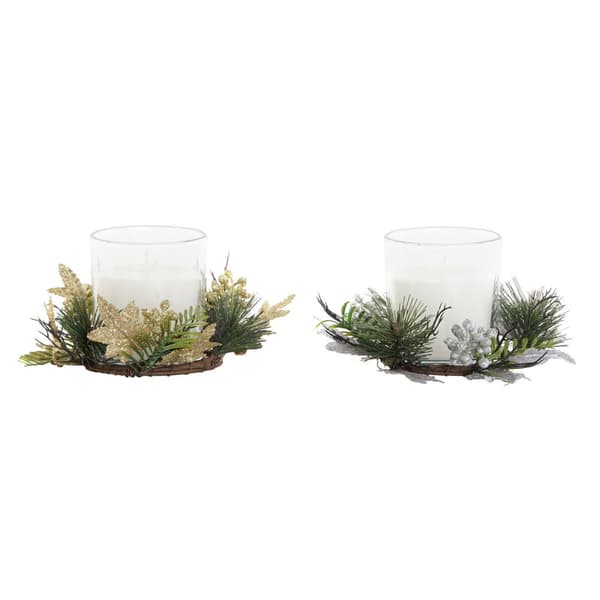 Kynttilä DKD Home Decor Kullattu Hopeinen Joulu 15 x 15 x 5 cm (2 osaa)