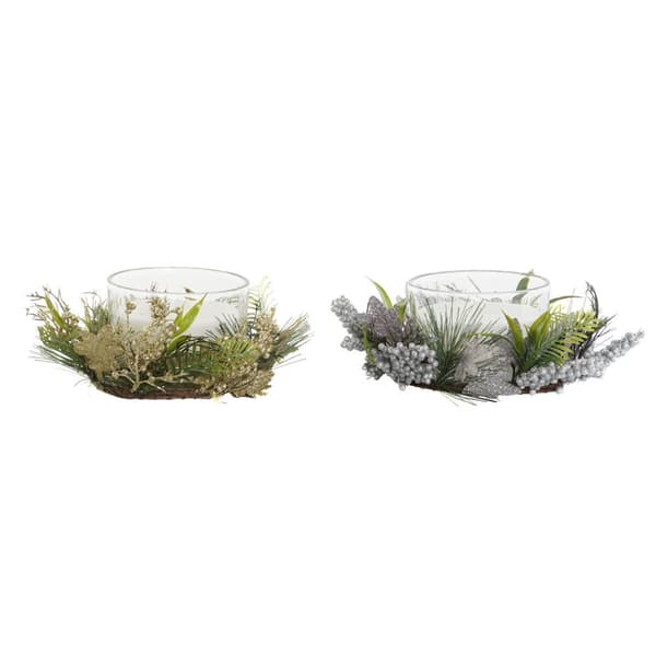 Kynttilä DKD Home Decor Kullattu Hopeinen Joulu 21,5 x 21,5 x 8,5 cm (2 osaa)