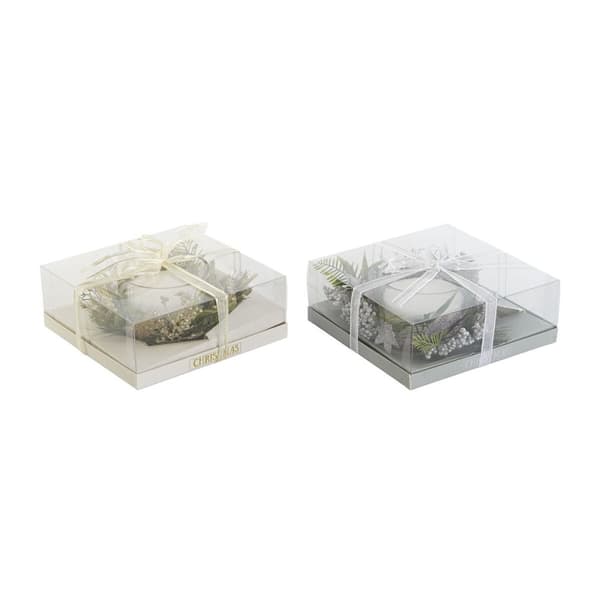 Kynttilä DKD Home Decor Kullattu Hopeinen Joulu 21,5 x 21,5 x 8,5 cm (2 osaa)