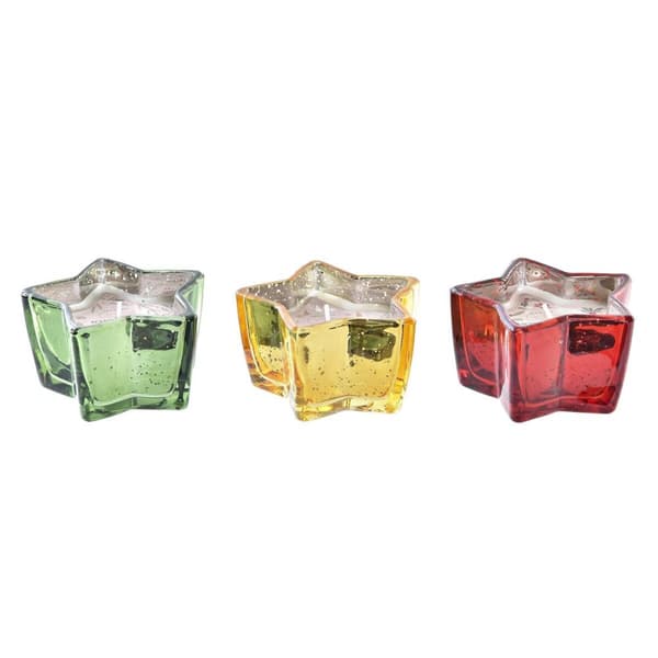Kynttilä DKD Home Decor Keltainen Punainen Vihreä Tähti Joulu 10 x 10 x 5,5 cm (3 osaa)