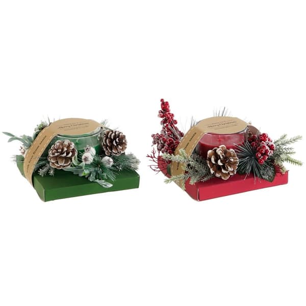 Stearinlys DKD Home Decor Rød Grøn 20 x 20 x 9 cm 8 x 8 x 9 cm (2 enheder)