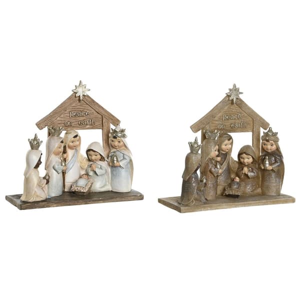 Betlehem dekoration DKD Home Decor Blå Brun Gylden Harpiks 7 x 7 x 15,5 cm (2 enheder)