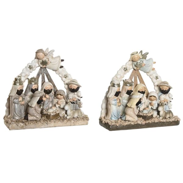 Betlehem dekoration DKD Home Decor Blå Hvid Brun Harpiks 23,5 x 8 x 20,5 cm (2 enheder)