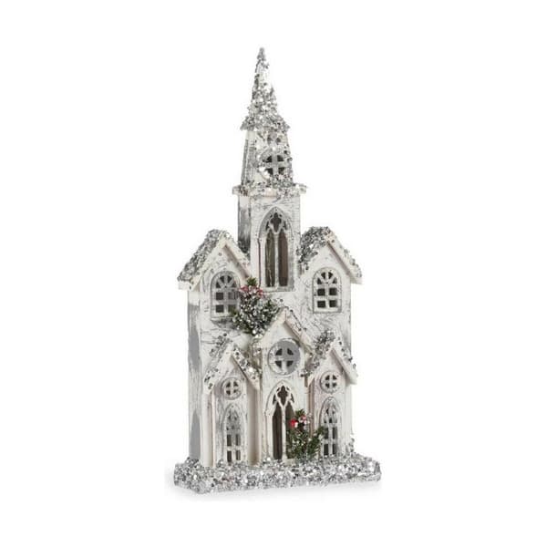 Dekorativ Figur Jul Glitter LED Lyd Hus 25,5 x 56,5 x 9,5 cm Grå Tre Hvit