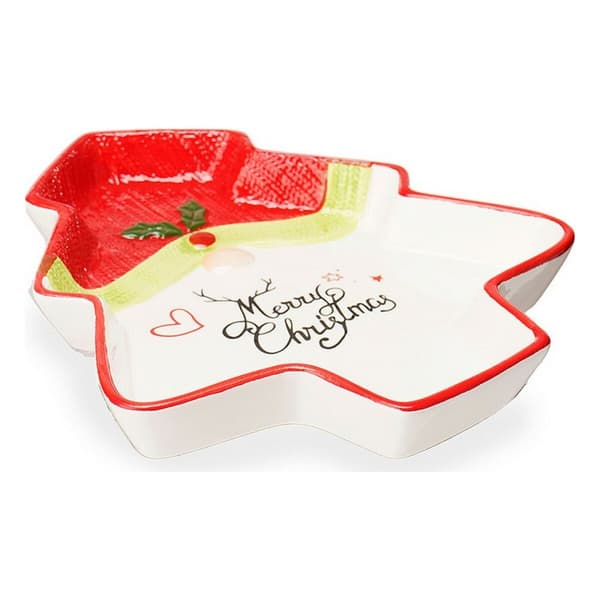 Bordsdekoration Julgran Tomte 19,6 x 3 x 23 cm Keramik Röd Vit