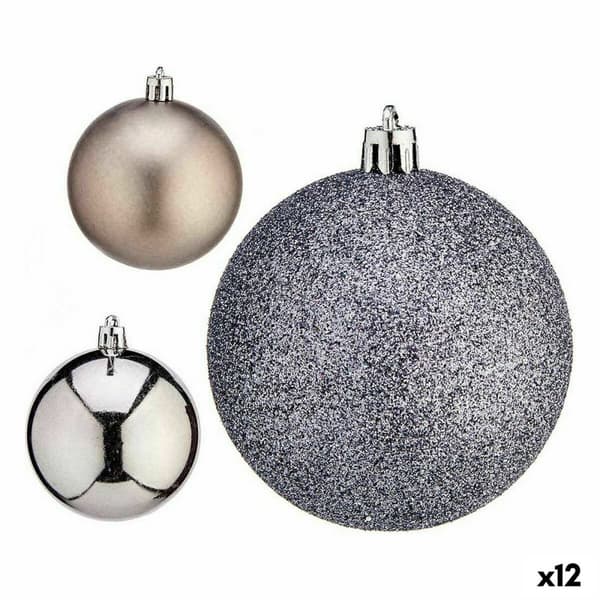 Uppsättning av julkulor Krist+ 00825 Silvrig Plast Ø 7 cm (12 antal)