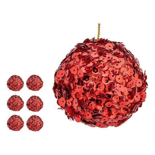 Sæt med julekugler Krist+ 79545 Rød Plastik Paillietter (8 enheder)
