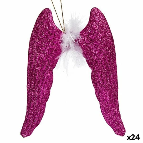 Julepynt Englevinger Fuchsia Plastik Skinne 12,5 x 15 x 2,5 cm (24 enheder)
