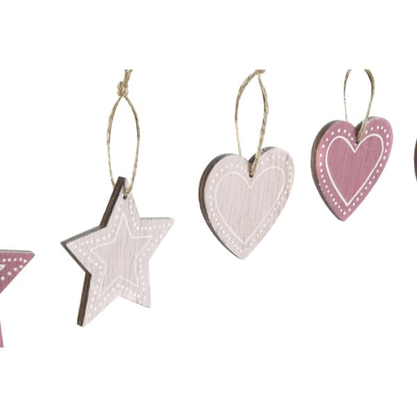 Hængende dekoration DKD Home Decor Pink Lyserød Træ 6,5 x 1 x 6,5 cm (9 Dele) (3 enheder)